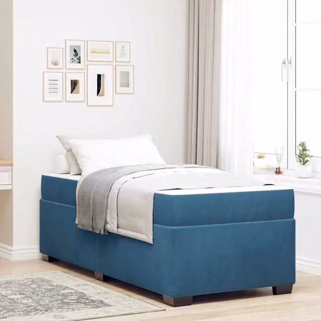 Letto moderno vidaXL con struttura imbottita in tessuto e materasso a molle, L/P/H: 200 x 80 x 66 cm, Blu – 1