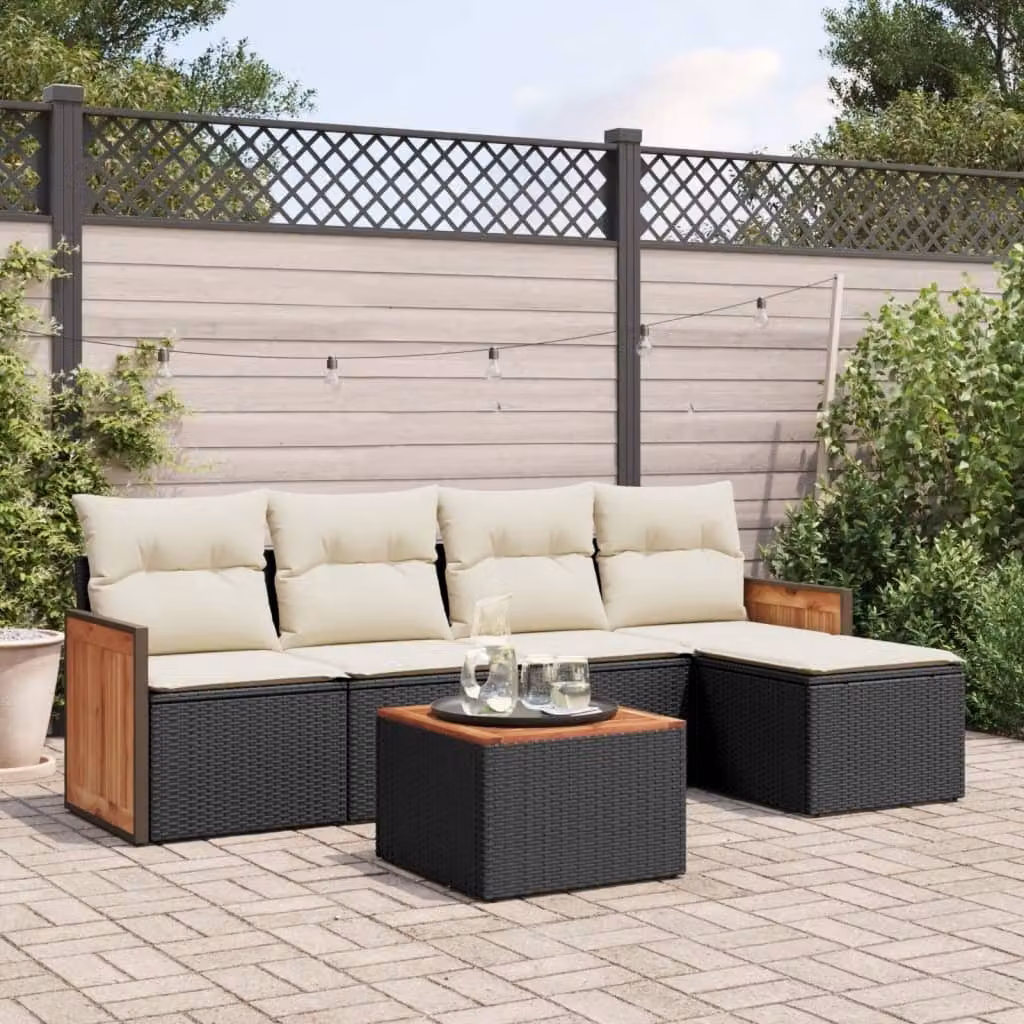 Maison Exclusive - Set Divano da Giardino 6 pz con Cuscini Nero in Polyrattan