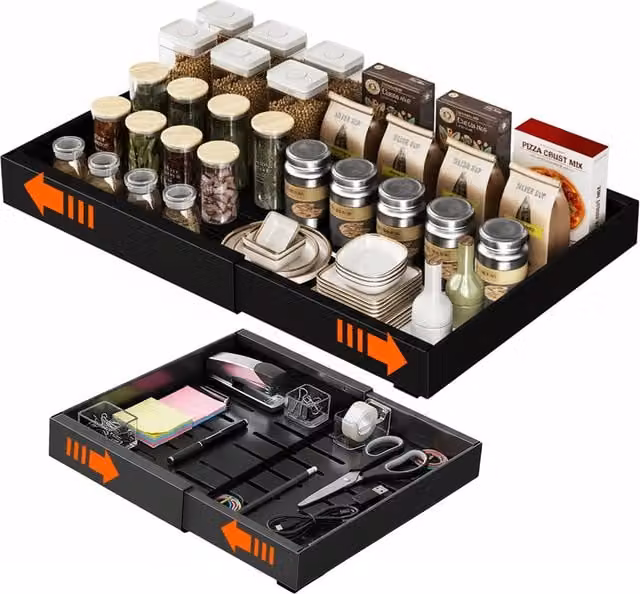 Cassetto Estensibile Universale Avilia Home in Metallo Nero per Cucina, Bagno o Ufficio
