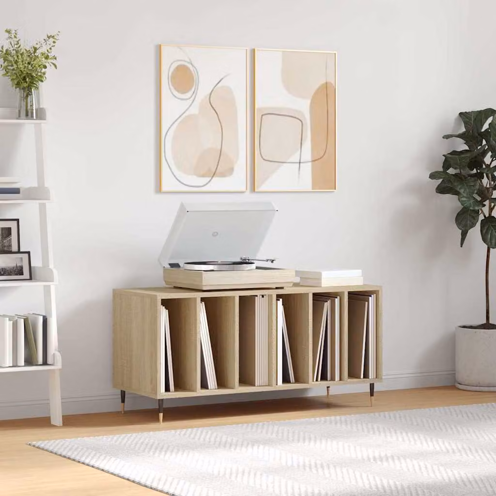 vidaXL Mobile Porta Dischi in Rovere Sonoma e Metallo, Colore Marrone, L 100 cm x P 38 cm x H 48 cm