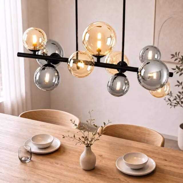 ZMH Lampada a Sospensione Vintage in Vetro Trasparente e Metallo Nero con 10 Luci G9
