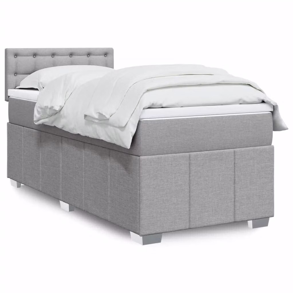 vidaXL Giroletto a Molle con Materasso Ibrido in Tessuto Grigio e Bianco, L: 100 cm, P: 200 cm