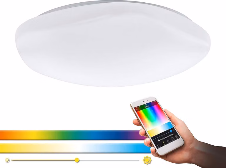 Lampada da soffitto LED EGLO connect Totari-C, lampada da soffitto Smart Home, materiale: acciaio, plastica, colore: bianco, cromato, dimmerabile, tonalità di bianco e colori regolabili, Ø: 58 cm