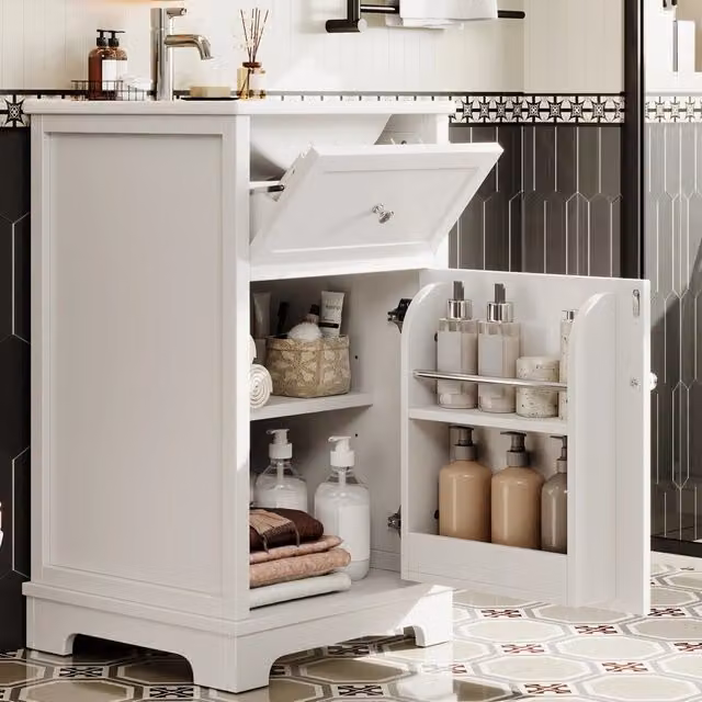Mobile lavabo 51x46x87 cm in MDF laccato bianco con lavandino integrato, cassetto estraibile, ripiani regolabili, ante e piedi alti