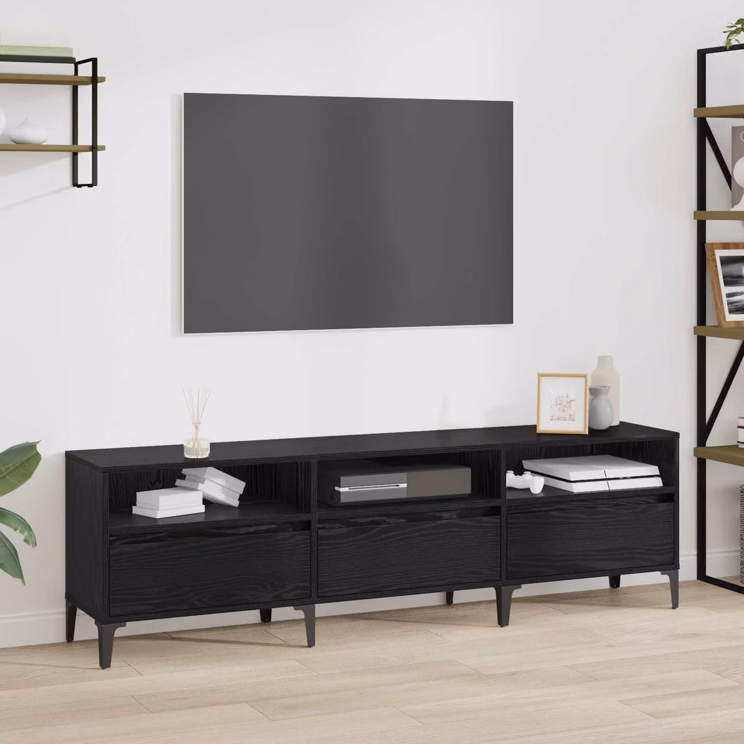 Mobile TV con cassetto vidaXL in stile rustico, colore Nero, L 150 x P 30 x H 45 cm