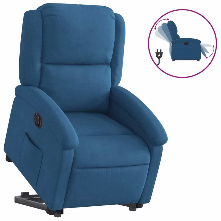 Poltrona Alzapersona Reclinabile Elettrica Blu in Velluto
