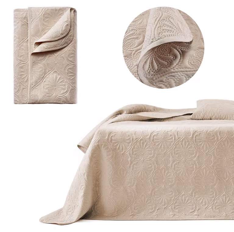 Elzusha - Plaid elegante per letto Leila, color beige, 240x260 cm, stile quilt, ideale per letto e divano