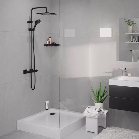 Hansgrohe Vernis Shape Tubo per doccia con termostato e funzione rain, Nero lucido