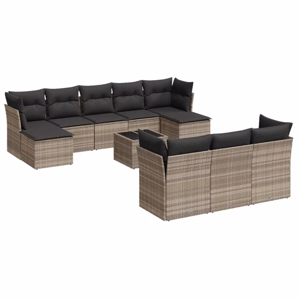Set Divani da Giardino 11 pz con Cuscini in Polyrattan Grigio