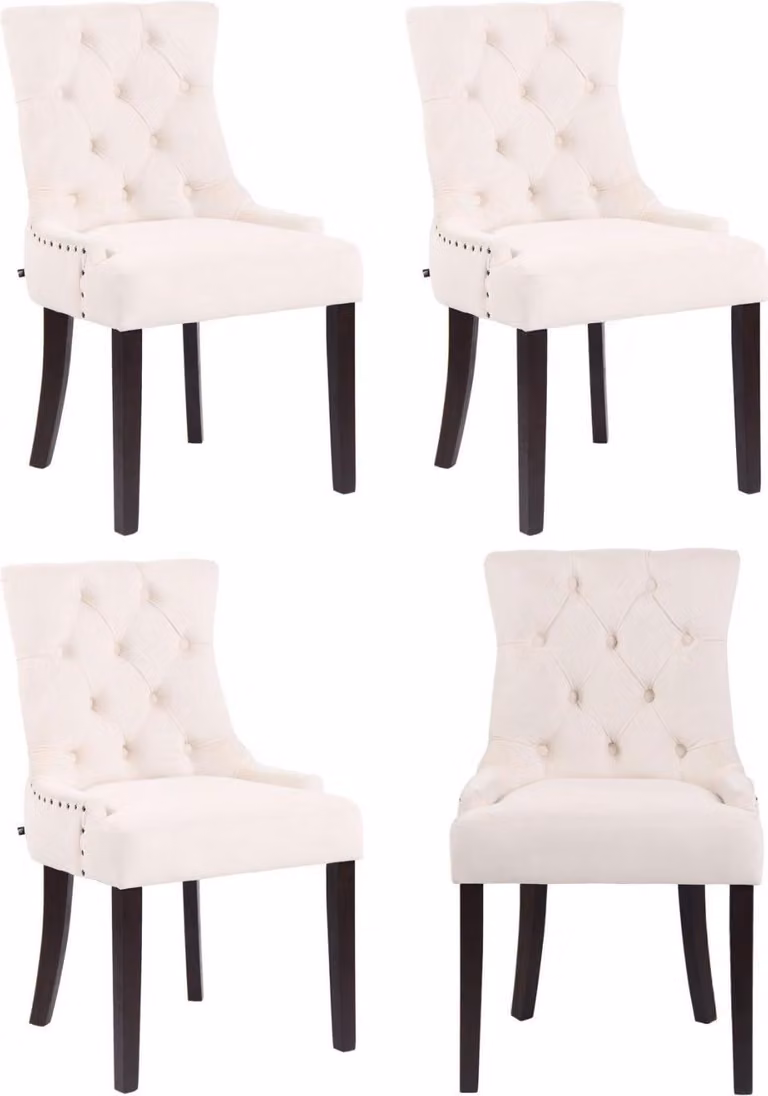 set di 4 sedie da pranzo - sedie in velluto, elevato comfort di seduta - eleganti cuciture decorative | Colore: crema | Tonalità: antico