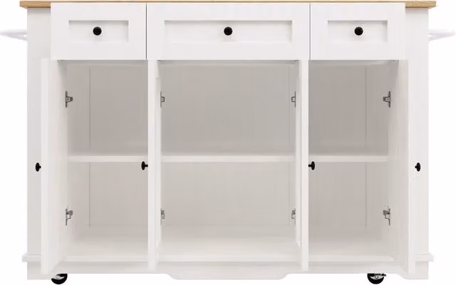 Carrello da Cucina Chicfurn con Piano Ribaltabile, 1 Cassetto, Vetro Temperato e MDF, Bianco e Naturale, L: 151.5 cm, P: 60.0 cm, H: 91.7 cm