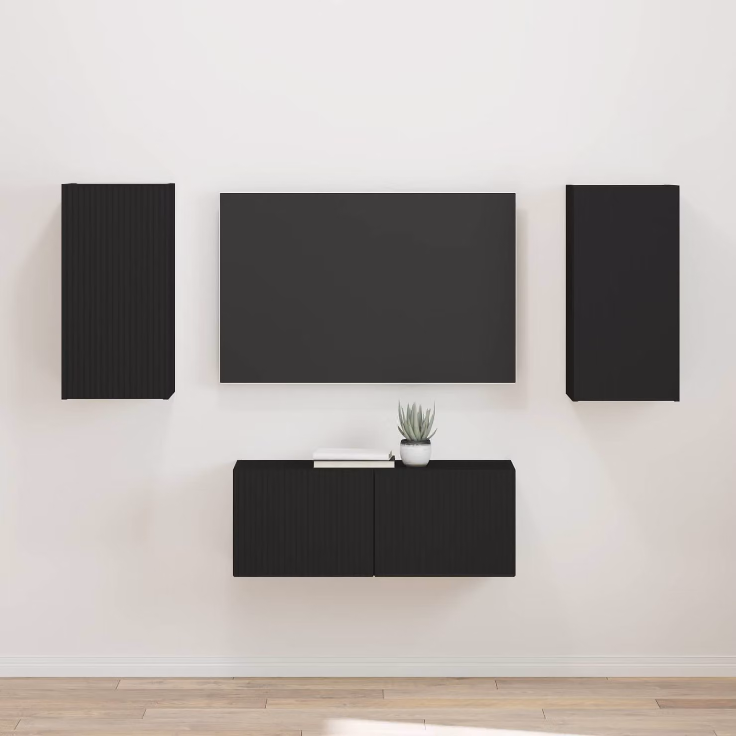 Set di 2 mobili TV moderni vidaXL da appendere al muro, colore nero e legno, per il tuo soggiorno – 1