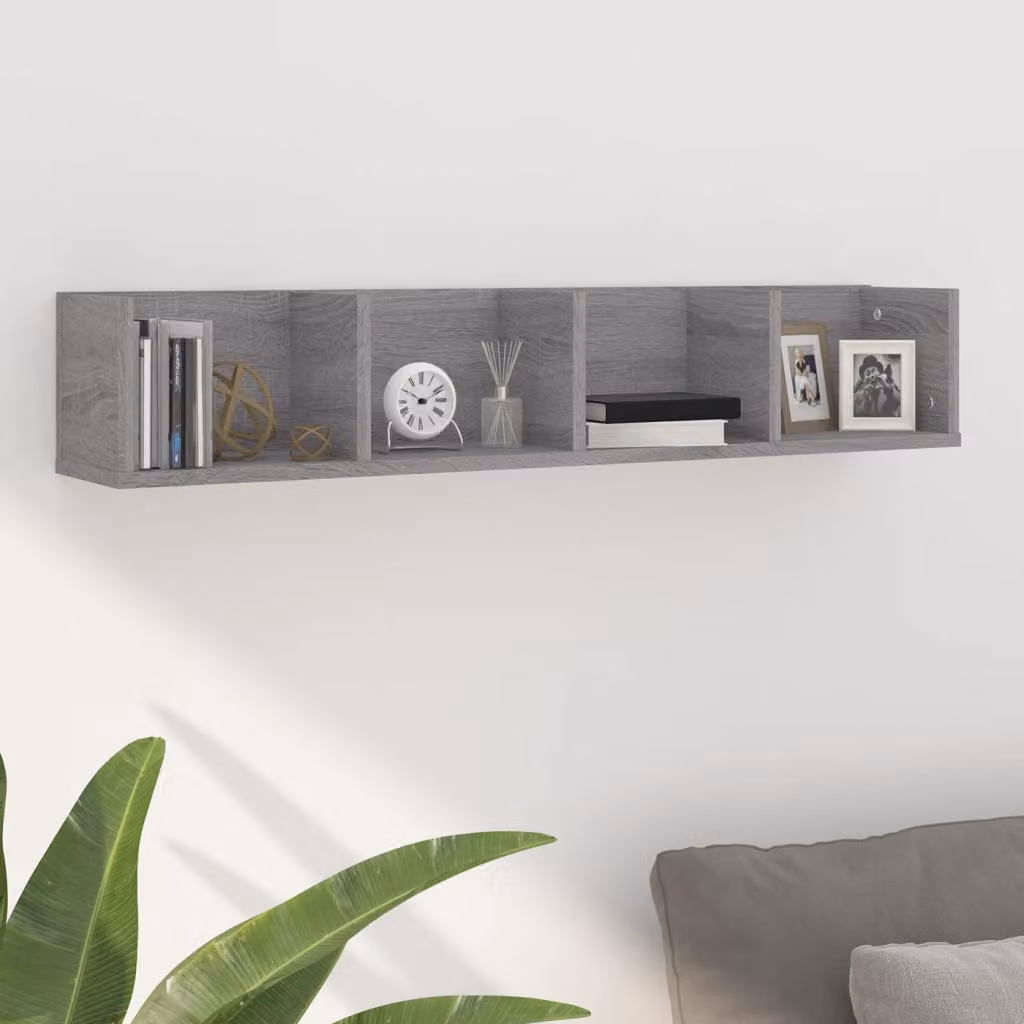 Mensola a muro vidaXL per CD in legno MDF Grigio, L 100 x P 18 x H 18 cm
