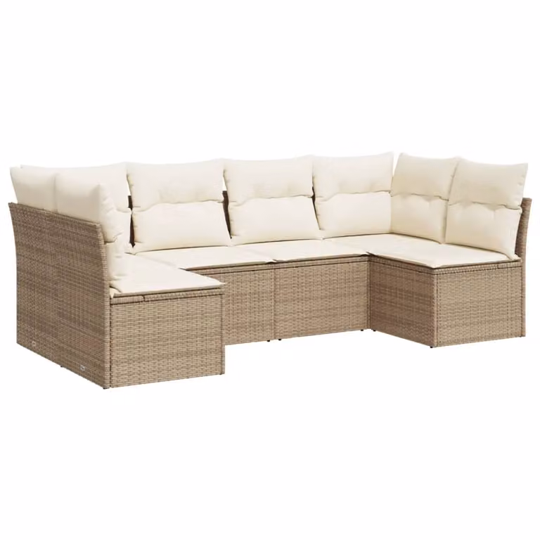Set Divano da Giardino 6 pz con Cuscini Beige in Polyrattan