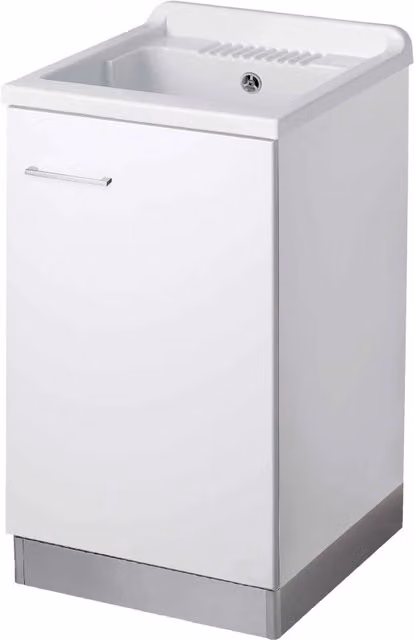 Mobile LAVATOIO in LEGNO a 1 anta - 50x50 (H.85) c/vasca in PP e asse LEGNO - CR - COL: BIANCO LUCIDO