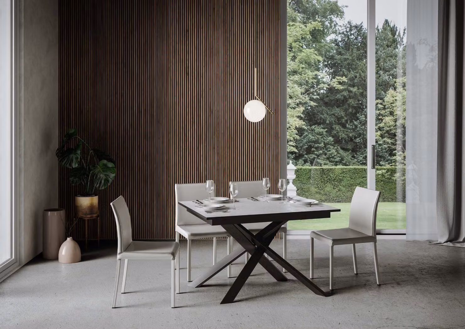 ITAMOBY - Tavolo allungabile 120/180x90 cm Ganty bianco spatolato - bordo antracite telaio e gambe antracite