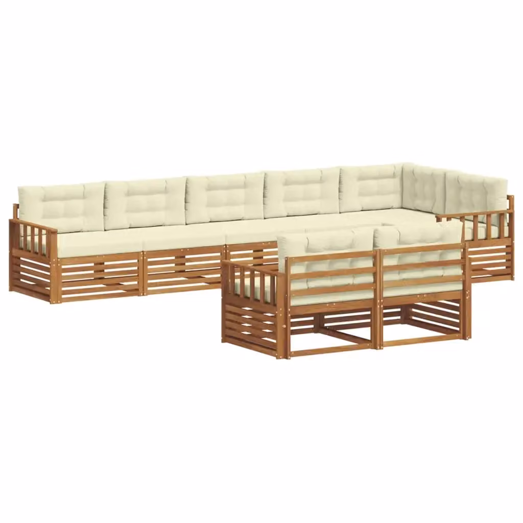 Set di divani da esterno a L vidaXL in legno di acacia con cuscini, beige e marrone – 2