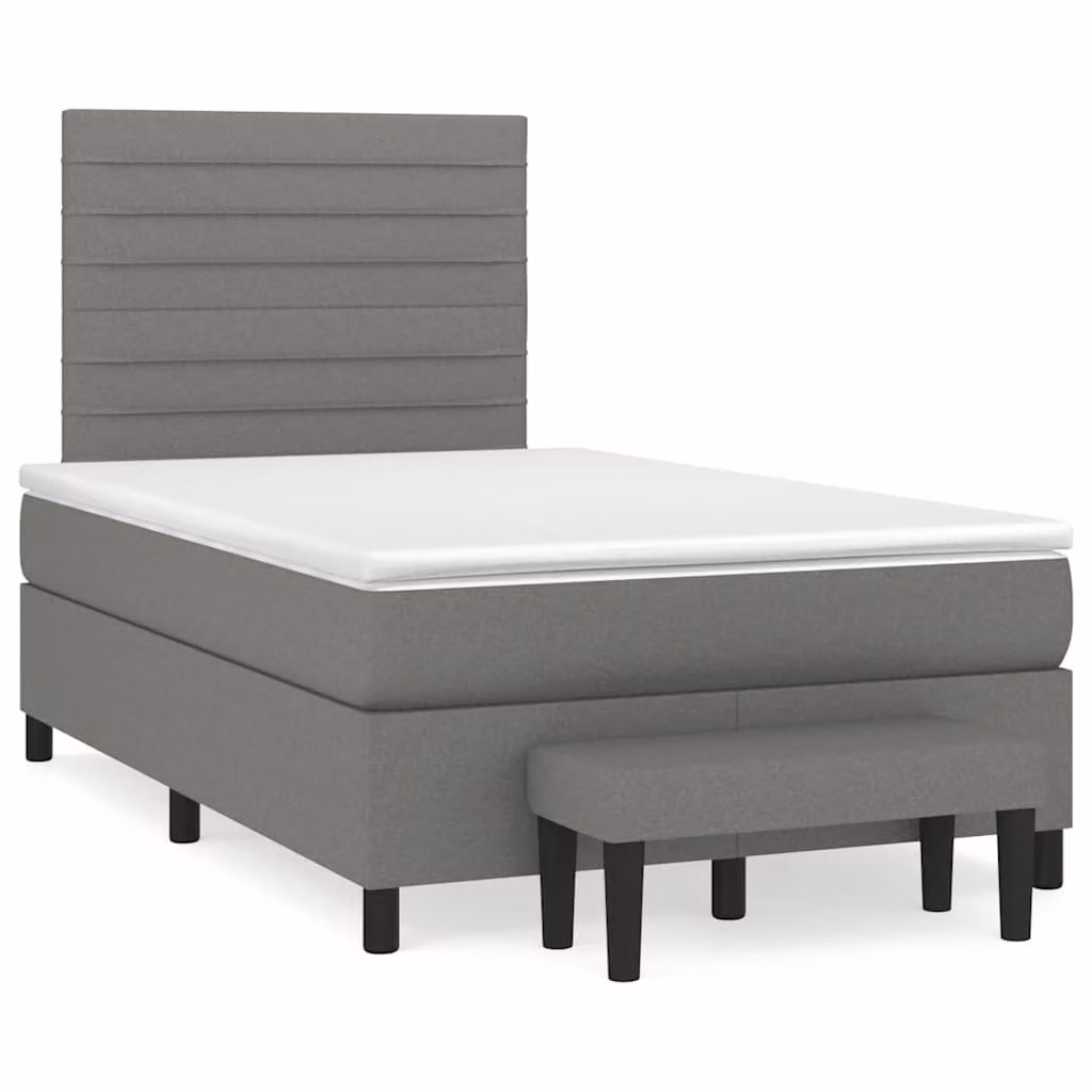vidaXL Giroletto a Molle Ibrido con Materasso in Tessuto Grigio e Bianco, Struttura in Legno di Pino e MDF, L/P/H: 120 x 200 x 123 cm