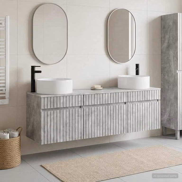 Set di 3 armadi da bagno moderni vidaXL in legno e metallo, colore grigio opaco, L/P/H: 49 x 44,5 x 65,5 cm