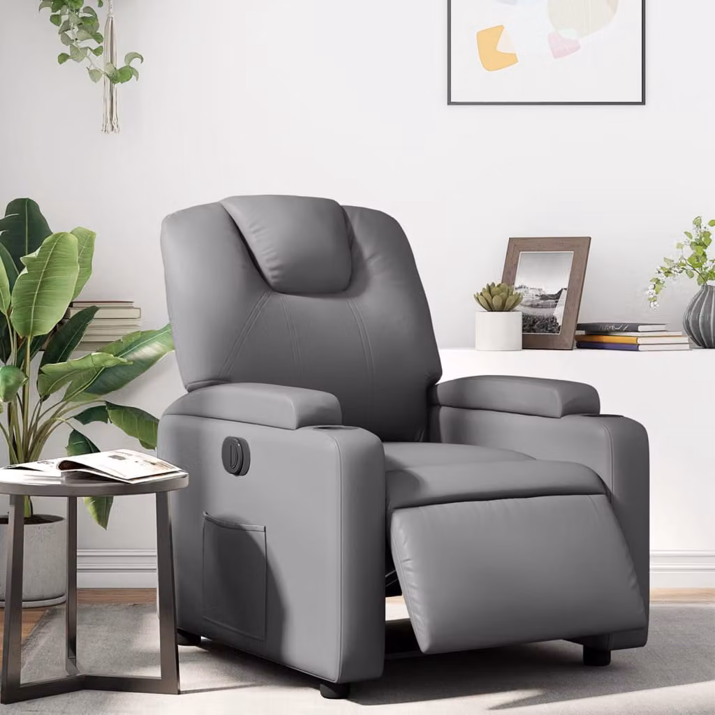 vidaXL Poltrona Reclinabile Elettrica Grigia in Similpelle con Braccioli – 1