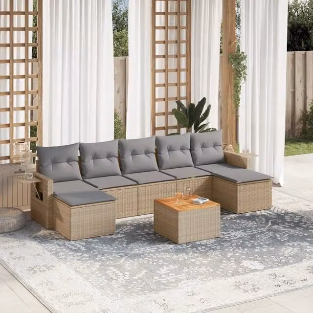 vidaXL Set Divano da Giardino 8 pz a Forma di L in Polyrattan con Cuscini Beige e Grigio