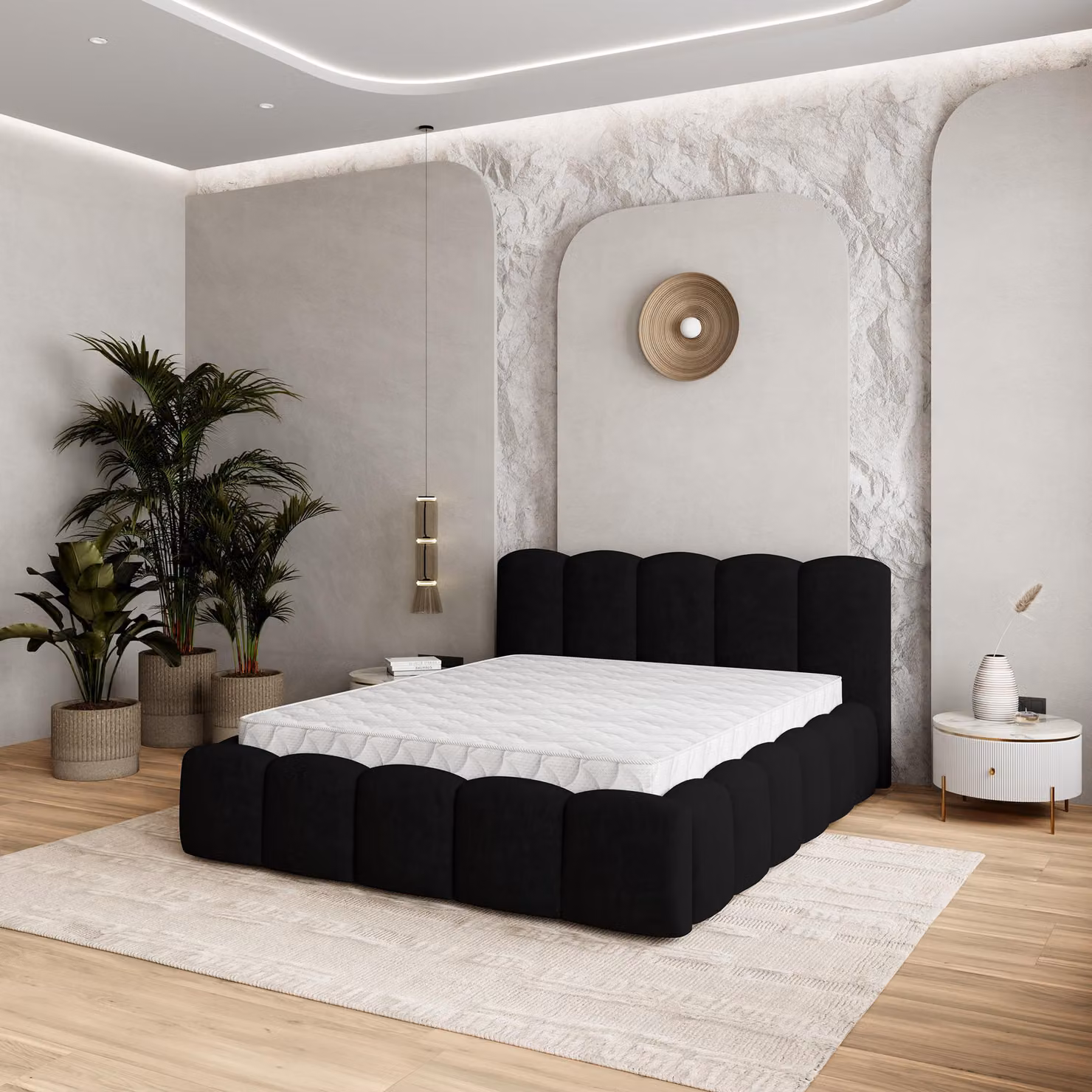 Letto imbottito Masseno FALINA 180x200 cm, letto imbottito con cassetti - Nero, KRONOS 07