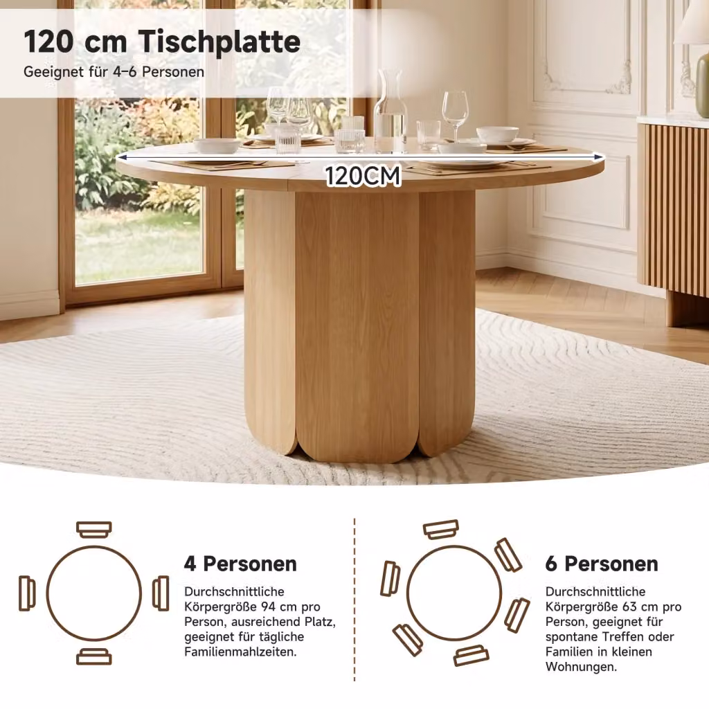 Tavolo da pranzo rotondo REDOM in MDF laminato marrone stile scandinavo Diametro: 120 cm – 2