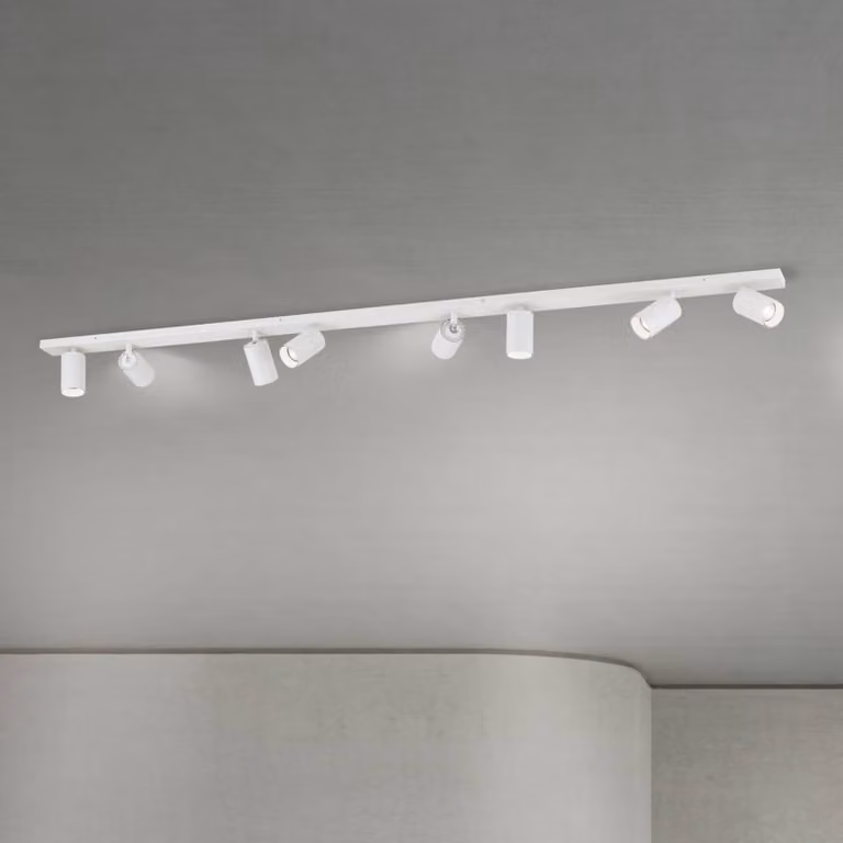 ORION Faretto da soffitto Sean, bianco, 8 luci, acciaio, alluminio, GU10 dimmerabile, Bianco / Opale, Soggiorno / Sala da pranzo, Alluminio, Moderno, Faretto alogeno