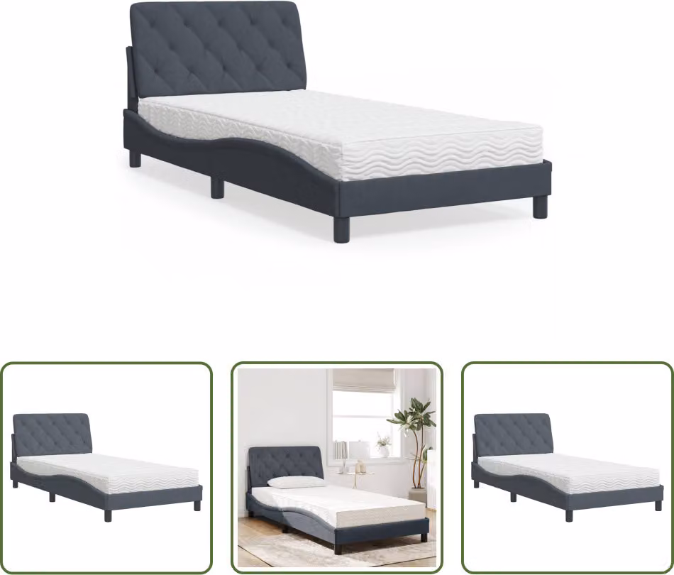 The Living Store Letto con materasso grigio scuro 100x200 cm in velluto