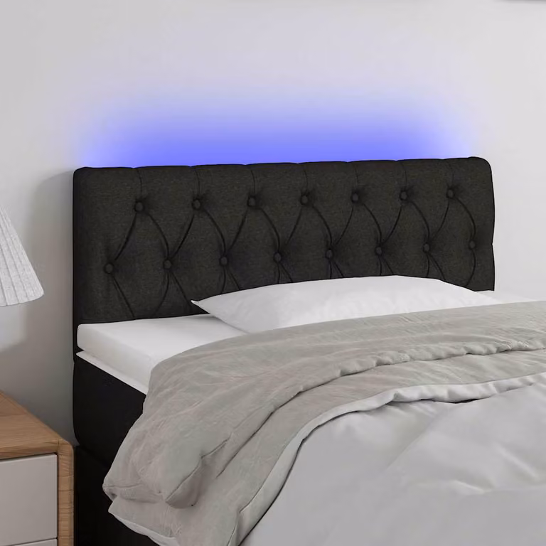 Testiera per letto vidaXL in tessuto nero con illuminazione LED e porta di ricarica USB, L 100 cm, P 7 cm, H 78-88 cm