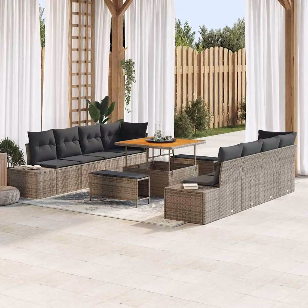 Maison Exclusive - Set da giardino composto da 11 pezzi, divano, colore grigio, realizzato in rattan sintetico