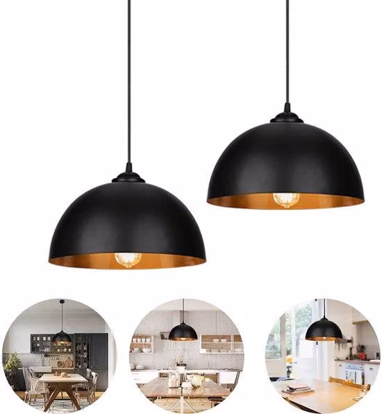 Lampade a sospensione industriali – Stile vintage – per soggiorno e sala da pranzo – lampada da tavolo da pranzo – nere e dorate – per interni – senza lampadina E27