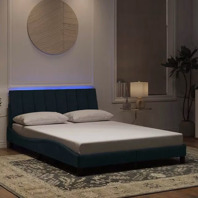 Letto Hanko vidaXL in velluto verde con illuminazione LED e porta di ricarica USB, L 120 x P 200 cm