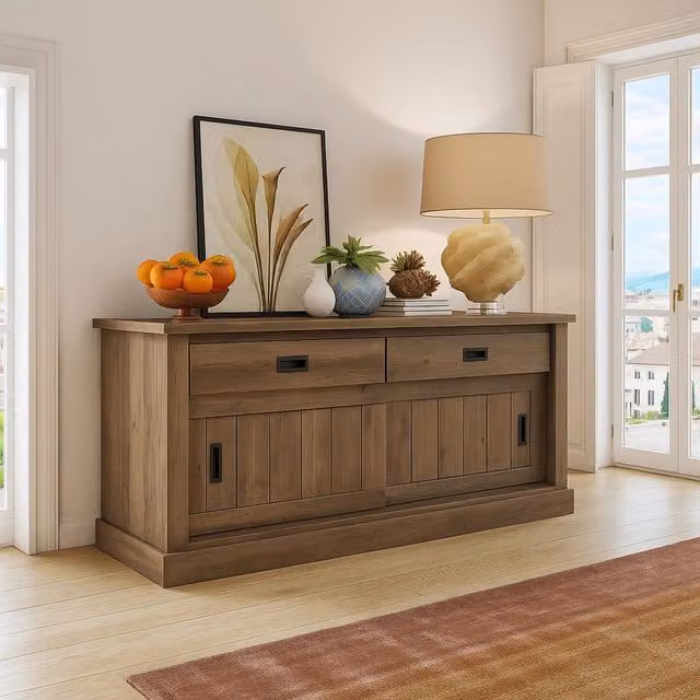 Madia Lupara DMORA con 2 ripiani, colore marrone, L: 138 cm, P: 50 cm, H: 95 cm