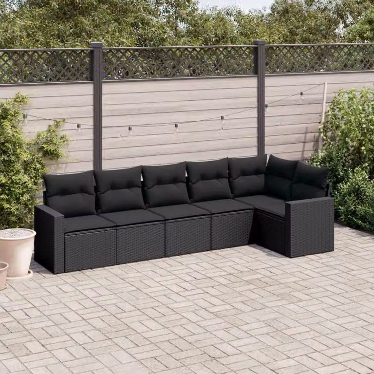vidaXL Set Divano da Giardino a L 6 pz in Polyrattan Nero con Cuscini Imbottiti e Coperture Rimosse