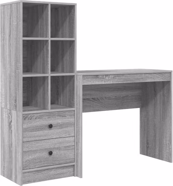 Scrivania | Tavolo da Ufficio con cassetto con lo scaffale 2 pz Grigio Sonoma