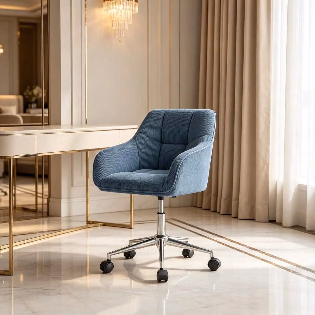 Sedia da ufficio ergonomica girevole WISHDOR in velluto a coste blu con braccioli e ruote, L: 60 cm, P: 60 cm, H: 110 cm – 2