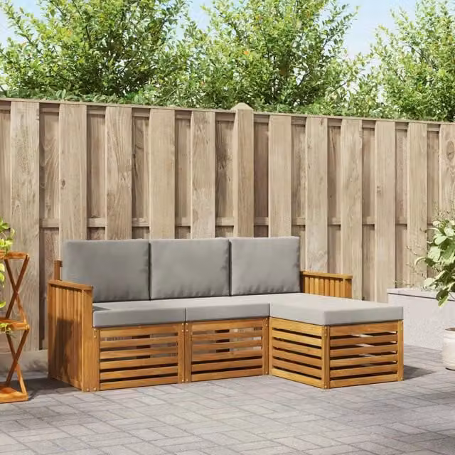 Set di divani da esterno 4 pz Grigio Naturale e Chiaro 3374606