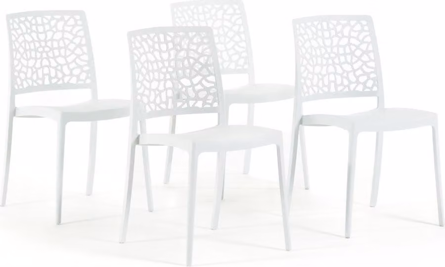 set di 4 sedie impilabili in polipropilene con fibre di vetro per giardino o interno, idrorepellenti e resistenti, moderne - ALINA - Bianco