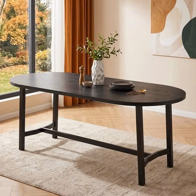 Tavolo da pranzo Minimal nero con gambe in metallo e angoli arrotondati, L: 180 cm, P: 80 cm, H: 75 cm