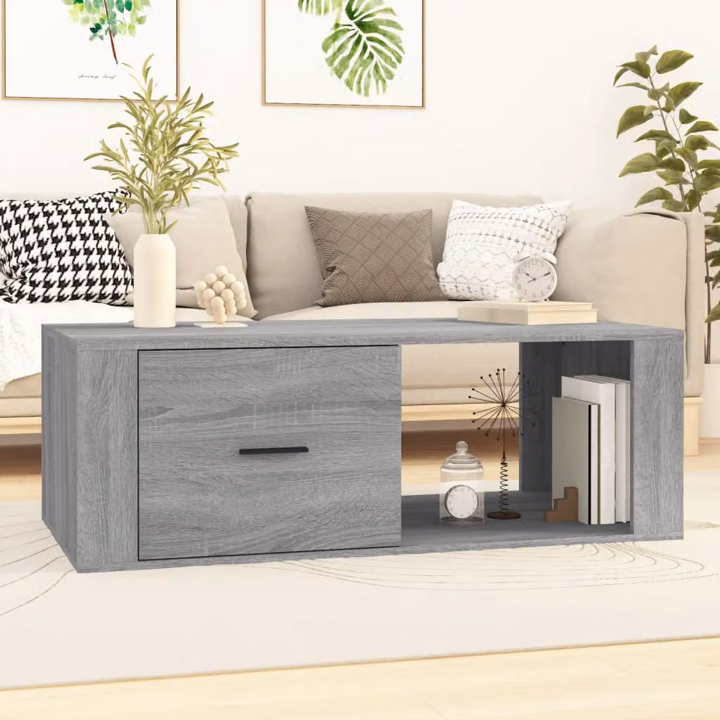 Tavolino da salotto vidaXL in legno multistrato, colore grigio Sonoma, L 100 cm x P 50,5 cm x H 35 cm