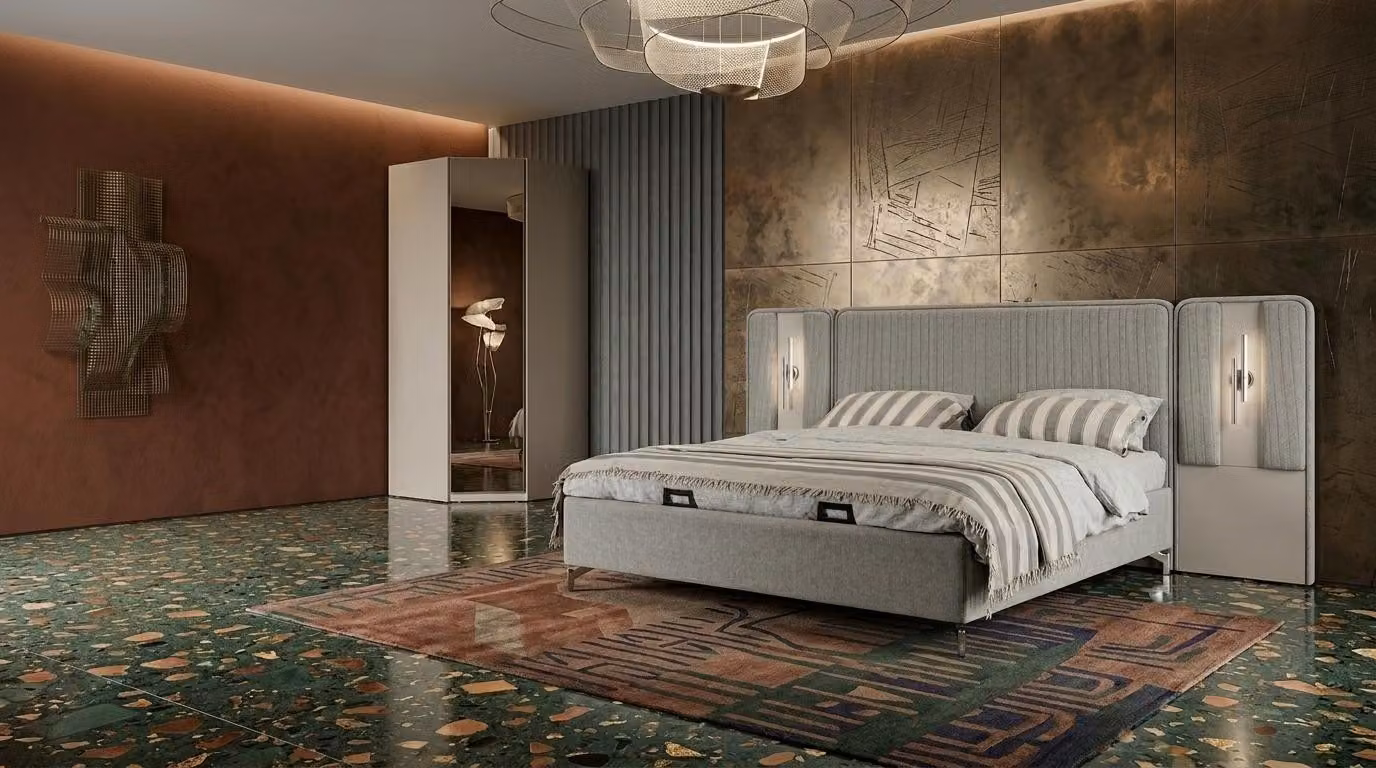 Armadio a muro per camera da letto, stile moderno, colore grigio, confortevole e pratico