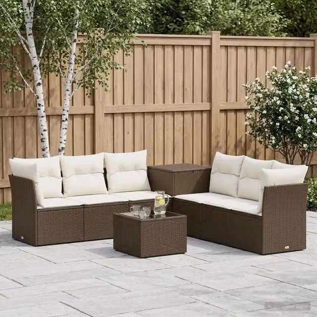 Set di divani 8 pz Marrone e Bianco Crema 55 x 55 x 37 cm 3448272