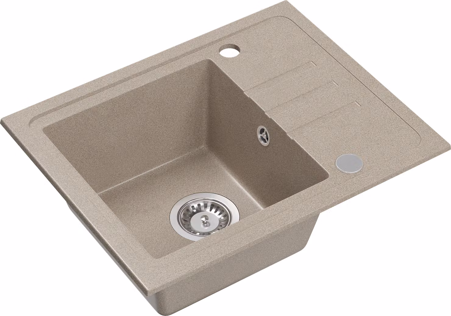 VBChome Lavello in granito beige 55 x 44 cm Lavello singolo da incasso Maculato Reversibile Lavello in granito Sifone Lavandino Lavelli da cucina
