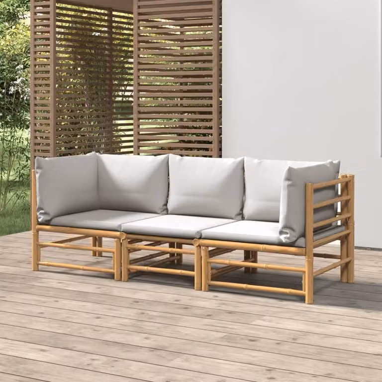 The Living Store Set da giardino a 3 pezzi con cuscini in bambù grigio chiaro