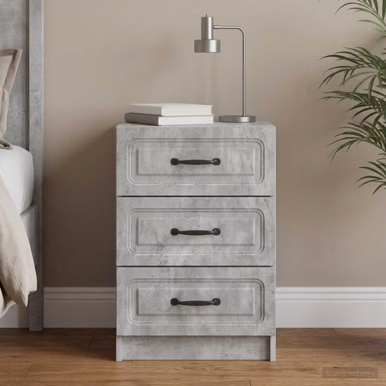Armadio da Notte Moderno vidaXL Grigio Cemento e Nero L: 43 cm, P: 41 cm, H: 63,5 cm