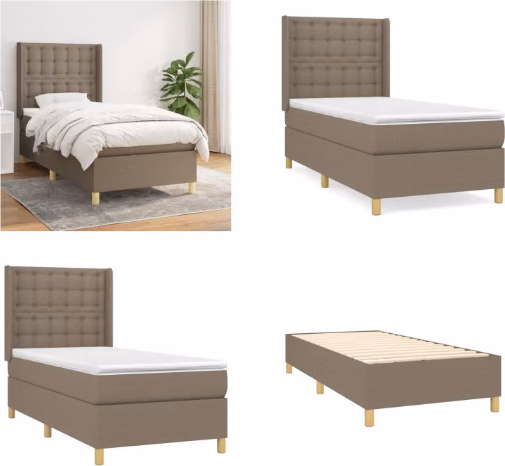 vidaXL Letto boxspring con materasso Taupe 90x200 cm in tessuto - Letto boxspring - Boxspringbetten - Bett - Schlafzimmermöbel