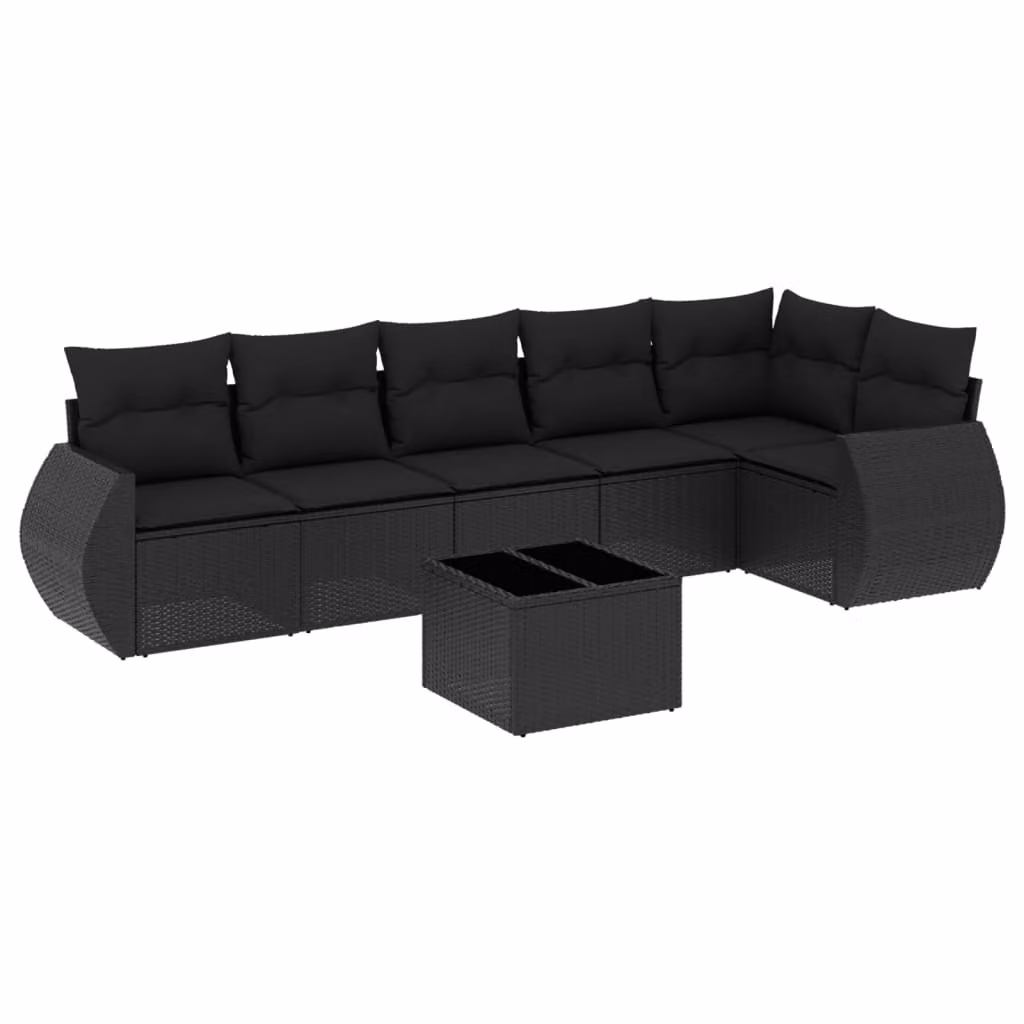 Set Divani da Giardino con Cuscini 7pz Nero Polyrattan