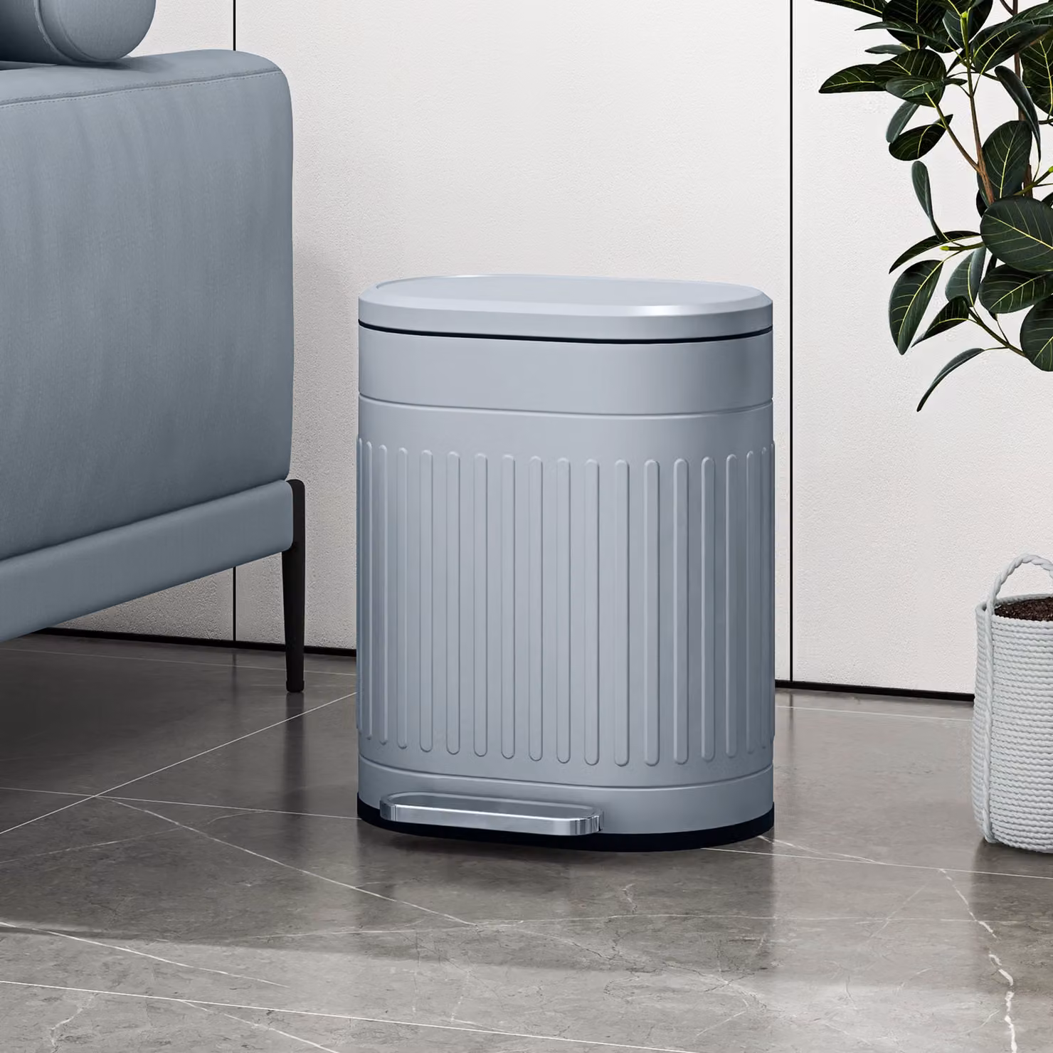 Cestino a pedale HOMCOM da 20L con coperchio e secchio interno estraibile, funzione Soft-Close e finitura anti-impronta, Grigio, L 36,5 x P 31,2 x H 45 cm – 2