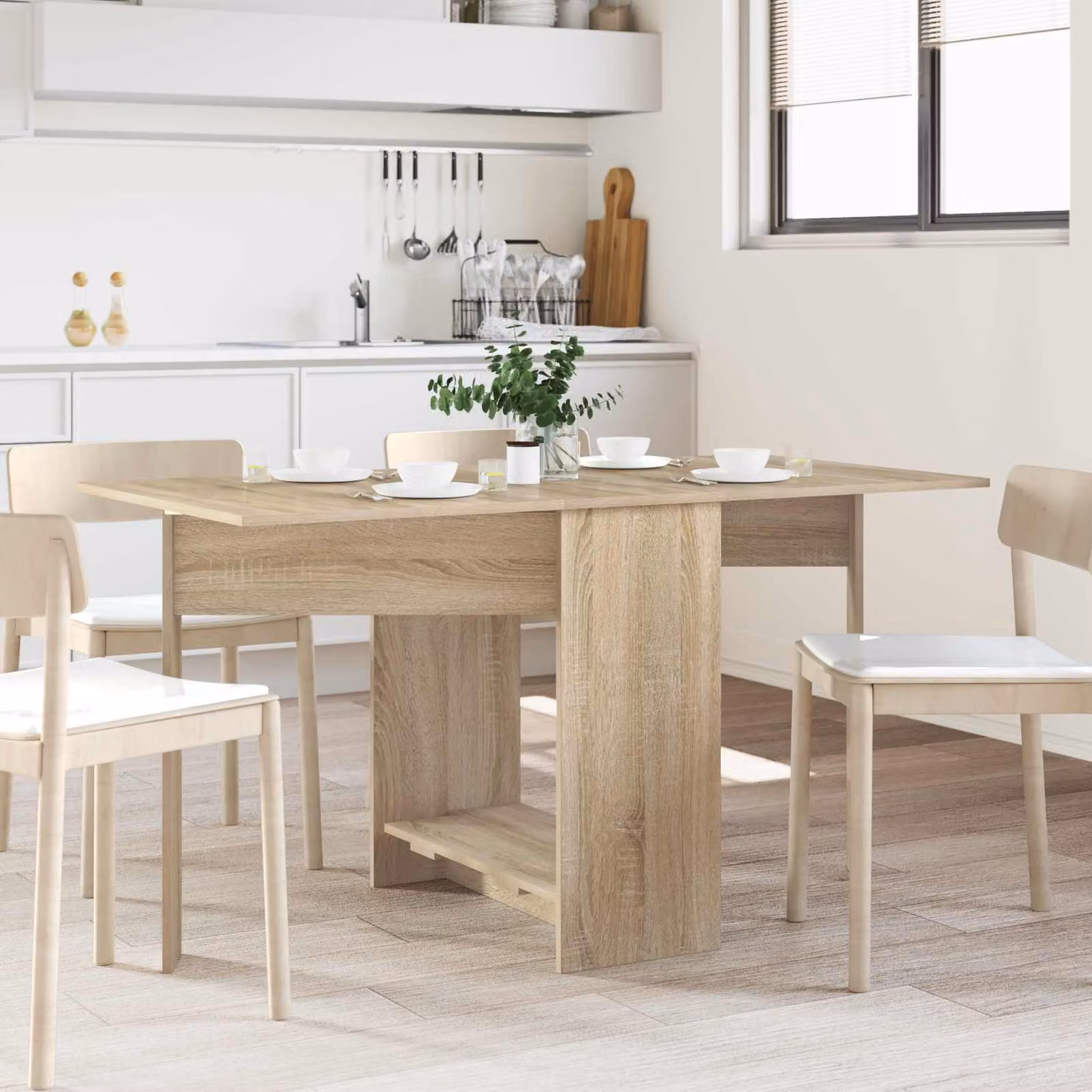 vidaXL Tavolo da Pranzo Rettangolare Estensibile in Legno Ingegnerizzato Moderno, Colore Marrone e Beige, L: 138 cm, P: 70 cm, H: 73,5 cm